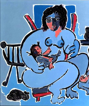 Maternité bleue au berceau 